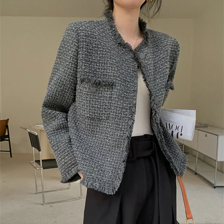 

New Autumn Winter Women's Tweed Short Jacket Elegant Ladies French Style Small Fragrance Wind Slim Outwear s450