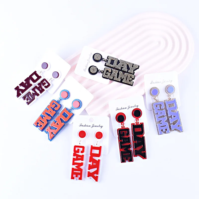 New Acrylic Game Day Earrings Studs Rugby English Letter Earrings for Women Girl Sports American Football Super Cup Jewelry Gift