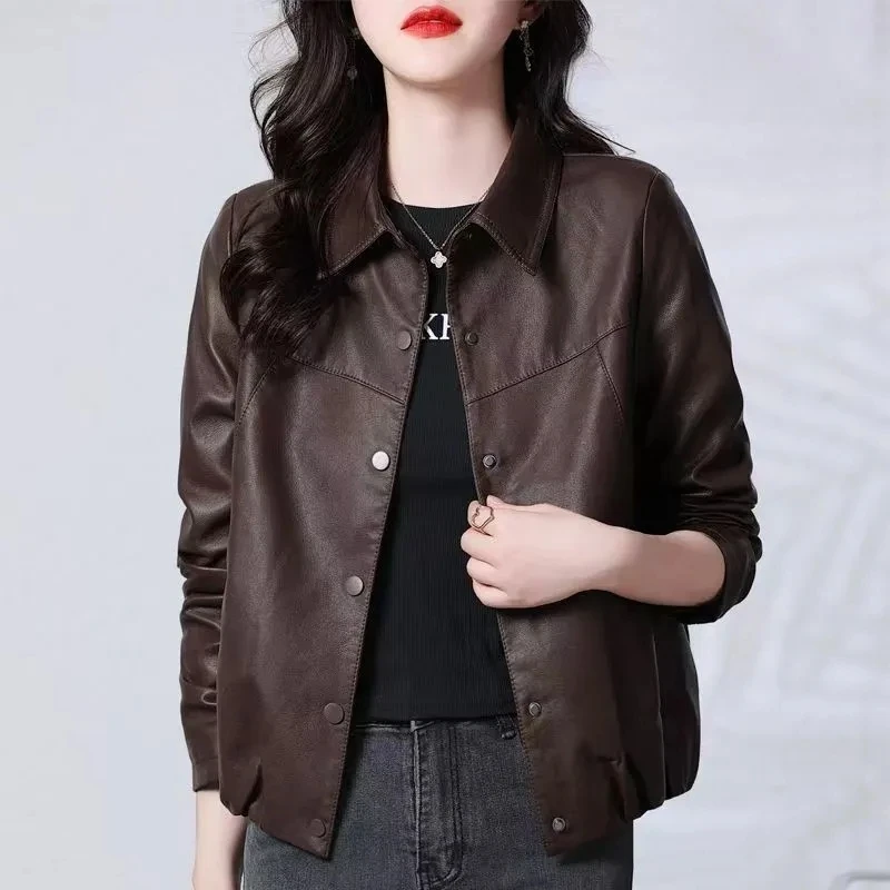 Black Square collar Leather Jacket For women 2026 New Autumn Winter Casual Short leather Jackets Fashion Temperament Biker Top