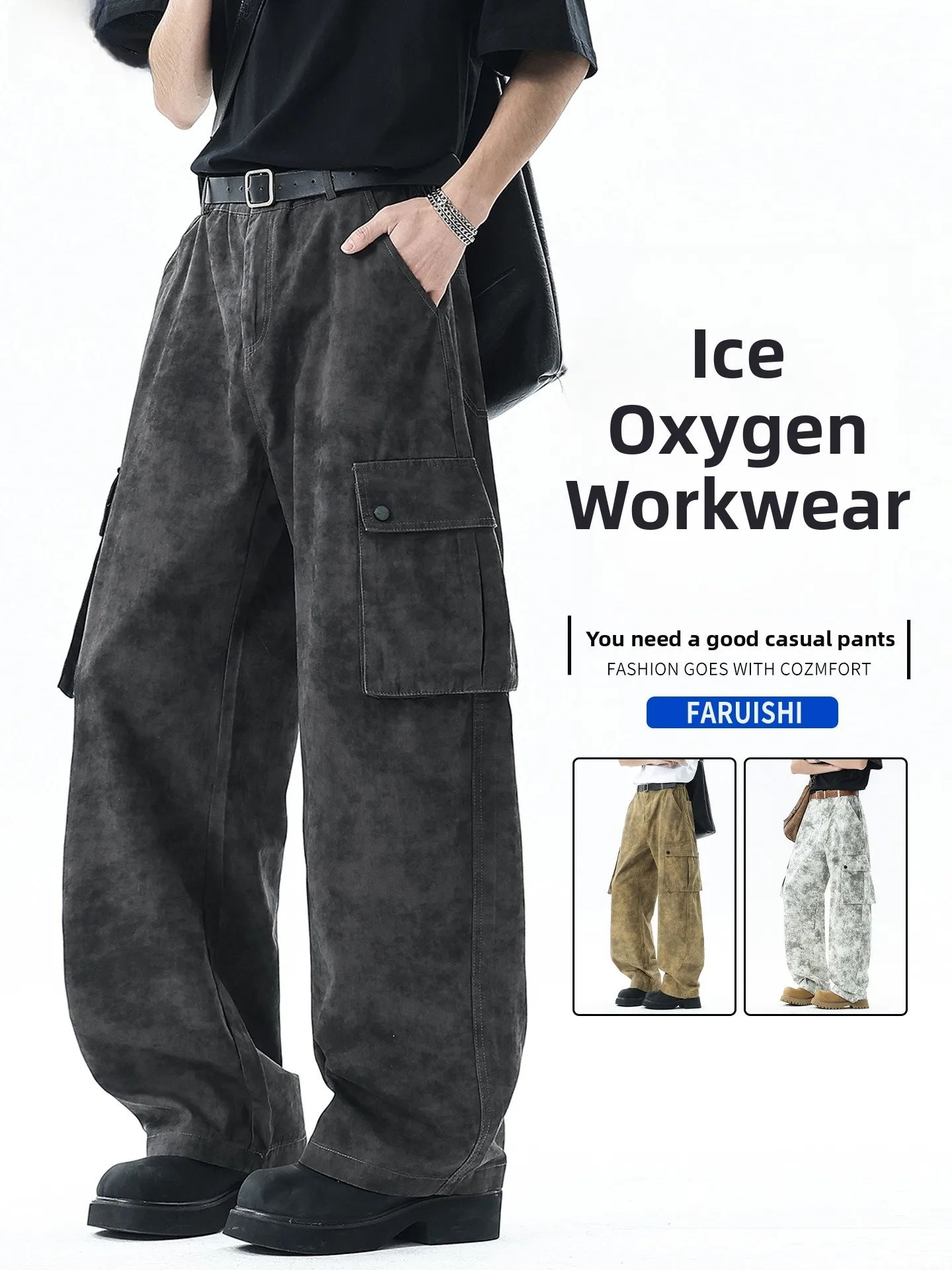 

Мужские рабочие брюки из чистого хлопка American Sle, новинка 2025 года, летние, тонкие, свободного прямого кроя, дышащие, из ледяного шелка, повседневные...