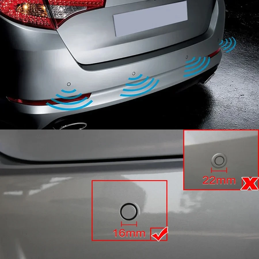 Car Parking Sensor Assistant Parktronics 4 Black/Silver/White/Gray/Blue 13mm Flat Sensors Reverse Radar Sound Buzzer Alarm Sound