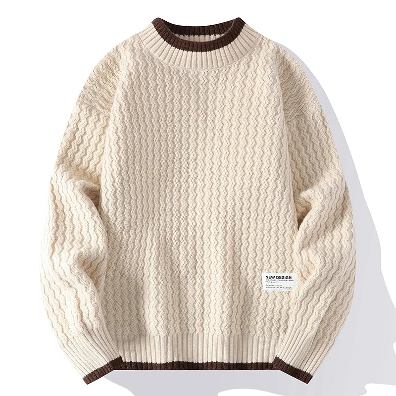 

Crew Neck Sweater Men's Autumn and Winter Lazy Wind Knitted Bottoming Shirt Thickened Fake Two-piece Inner Sweater
