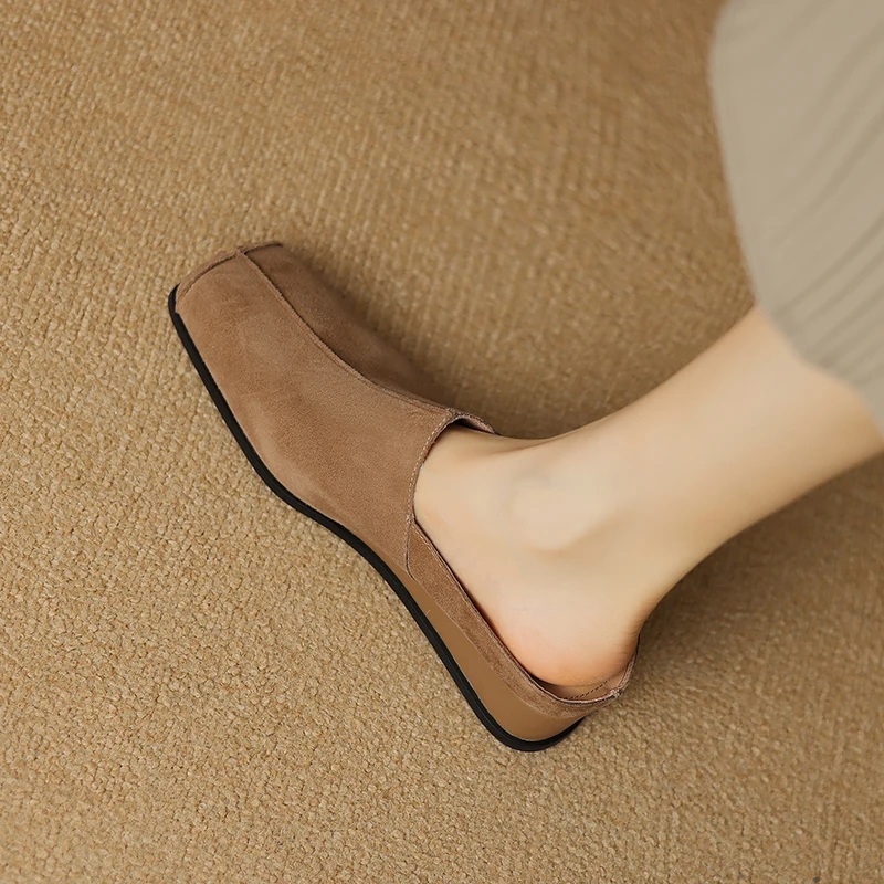 2026 new summer women sandals natural leather 22-25cm kid suede+cowhide+pigskin square toe mules wedges women slippers fashion