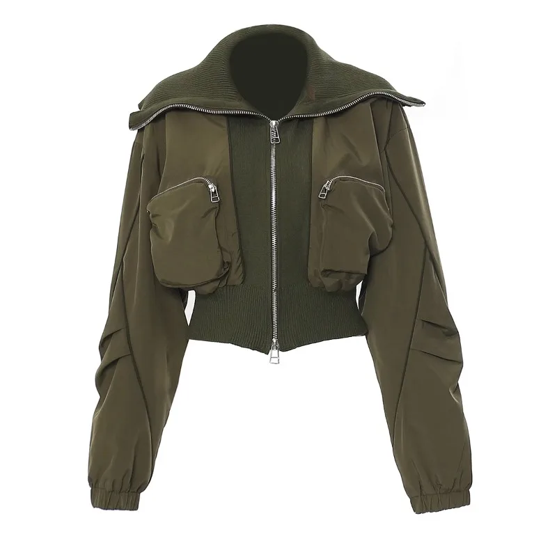 

Fashion Women's Jackets Big Lapel Long Sleves Waist Retraction Zipper 3D Pockets Decoration Army Green Coats Spring 2025 New