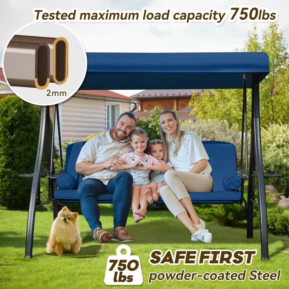 

3 in 1 Outdoor Porch Swing with Adjustable Canopy, 3 Seat Outdoor Swing for Adults, Patio Swing Chair
