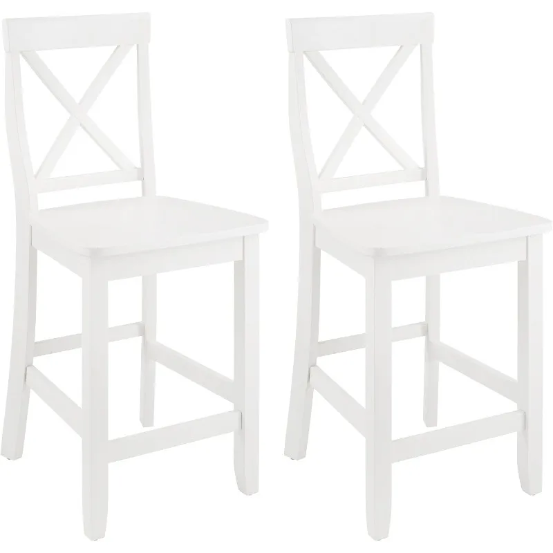

X-Back Wood Counter Height Bar Stools Set of 2, White, 24-inch