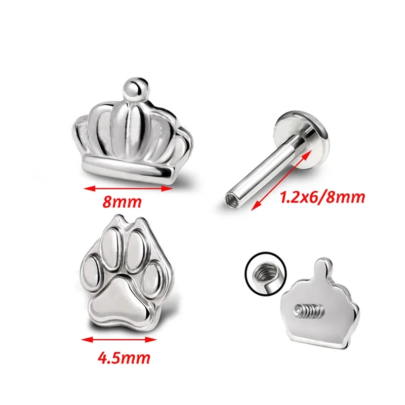 ASTM F136 Titanium Lip Stud Ear Stud Labret Stud Lip Ring Nasal Nail Cartilage Helix Lobe Conch Earrings Body Piercing Jewelry