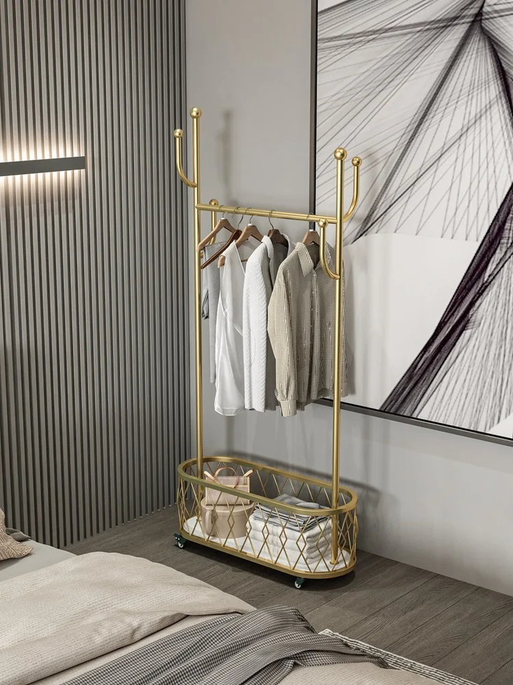 Nordic light luxury coat rack household floor hanger bedroom bag hanger movable clothes rack drying