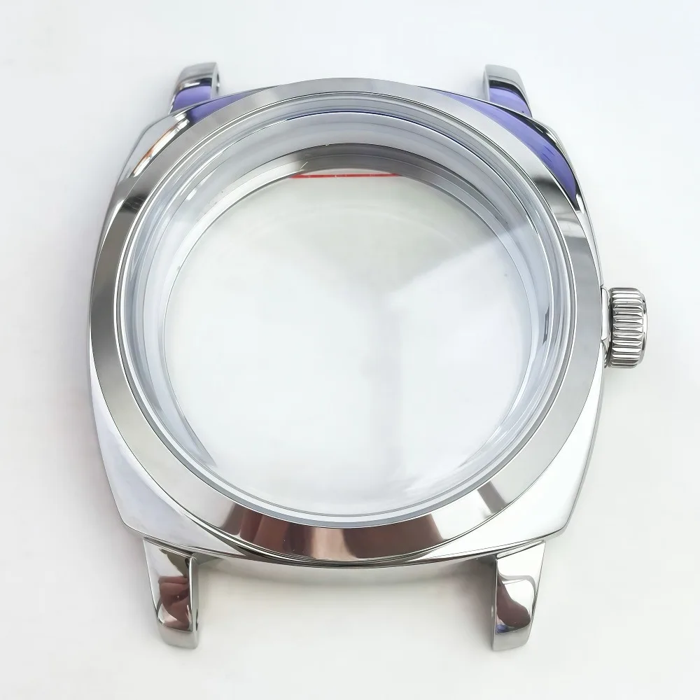 45 مللي متر مصقول ساعة حافظة 100 متر مقاوم للماء حزام ساعة جلدية المسمار تاج صالح ل ST3600 PT مزدوجة قبة الزجاج العضوي المعدني