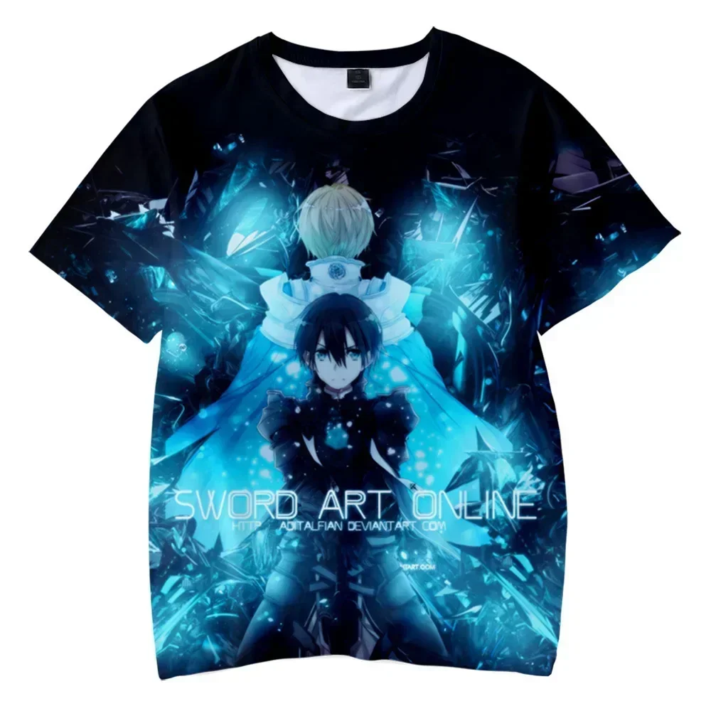 Hot Anime Manga Sword Art Online Kirito Printed T-shirt for Men 3D Fashion Harajuku O-neck Y2k Tops Kid Cosplay Unisex Clothing