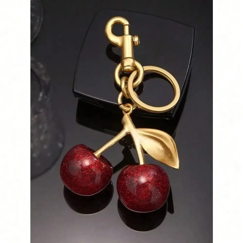 New Glossy Cherry Crystal Pendants Unique Cherry Ornaments With Clasp For Handmade Keychain Decor