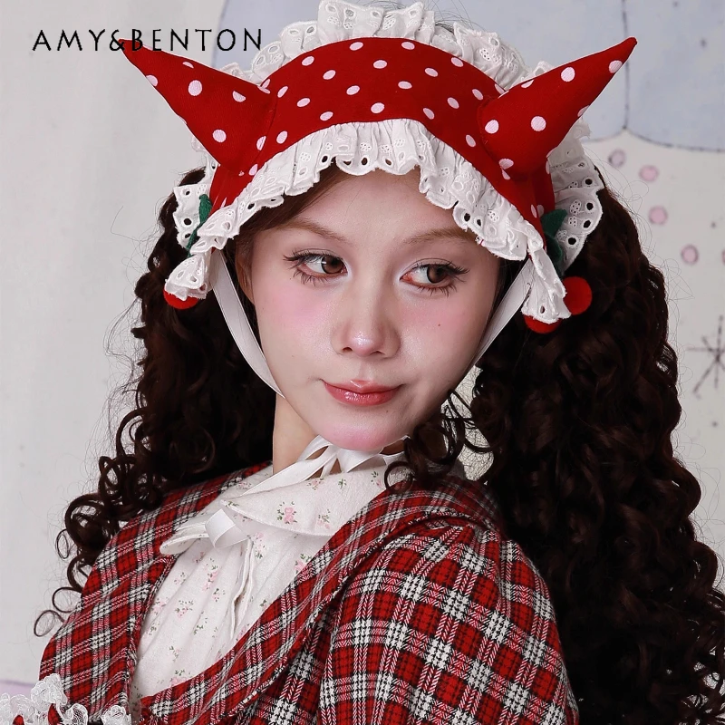 

Original Design Retro Cute Lolita Headband Autumn New Japanese Style Red Polka Dot Girly Versatile Hair Accessory Hats Ladies