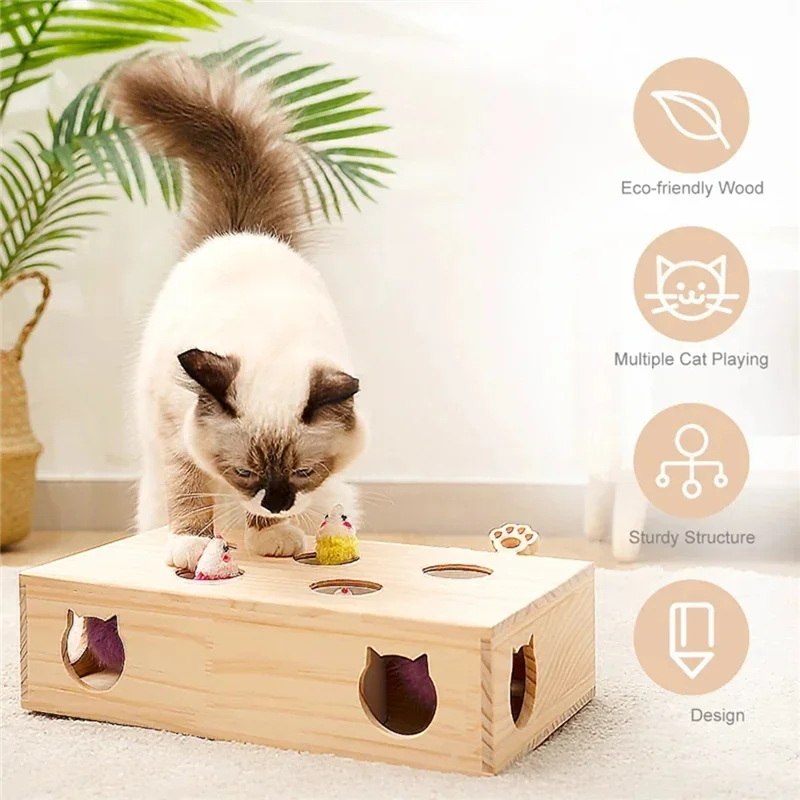 لعبة HHO-Cat For Indoor Cats Interactive Whack-A-Mole من الخشب الصلب للقطط