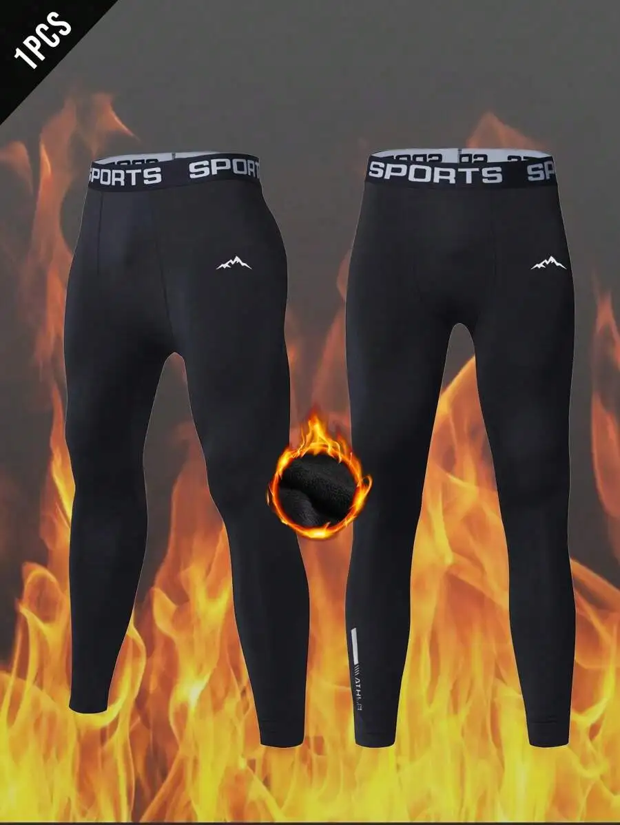 

Мужские черные термокомпрессионные брюки с логотипом Mountain, теплый базовый слой для зимы