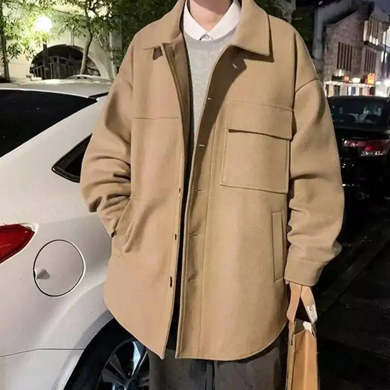 

Men's Woolen Coat Casual Autumn Winter Outerwear Oversize Windbreaker High-End Feelings Youthful Long