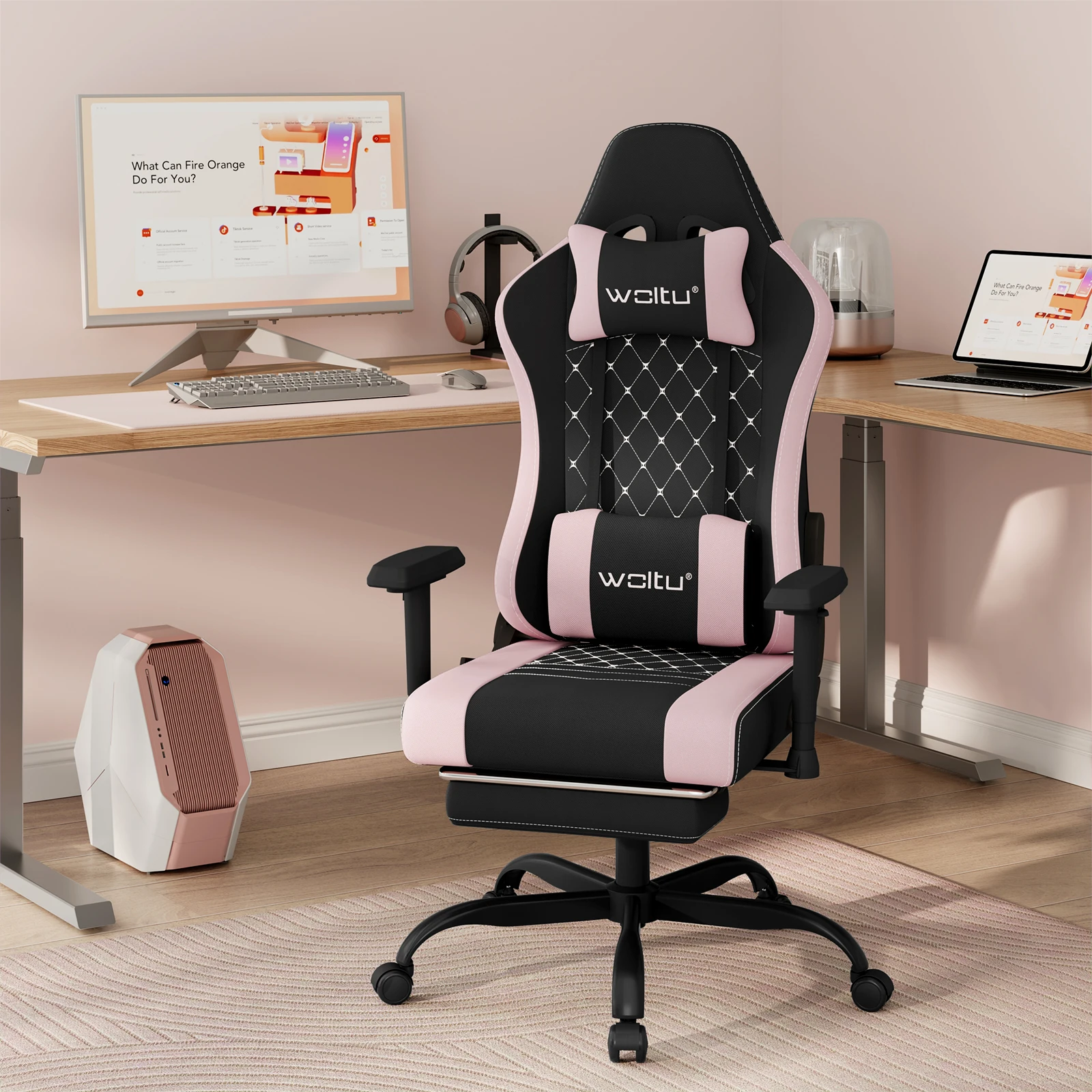 Silla de masaje WOLTU para videojuegos, sillón de oficina ergonómico de altura ajustable con reposacabezas, reposapiés, silla de ordenador de malla, silla giratoria
