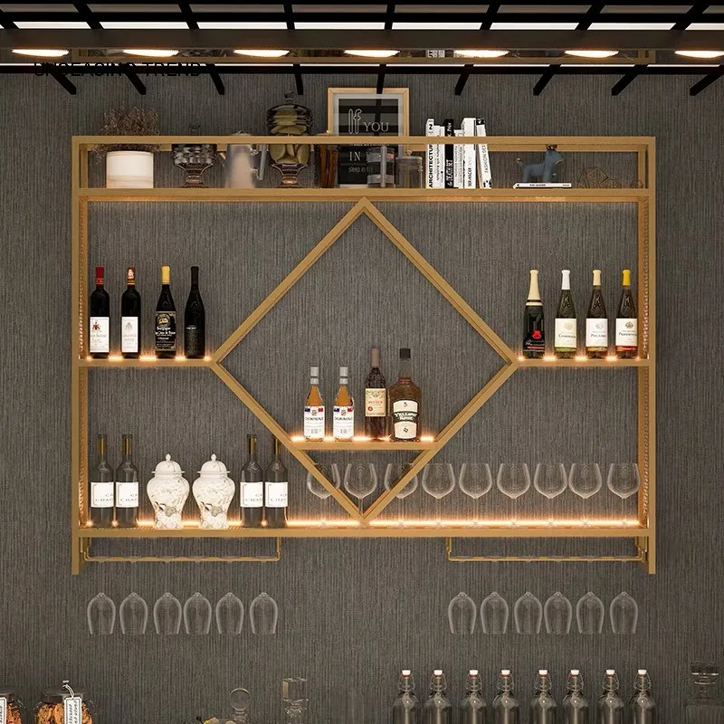 Nordic Iron Art Wine Rack High-end Restaurant Wine Display Cabinet Light Luxury Simple Wall-mounted Bar Decorative Wine Cabinet