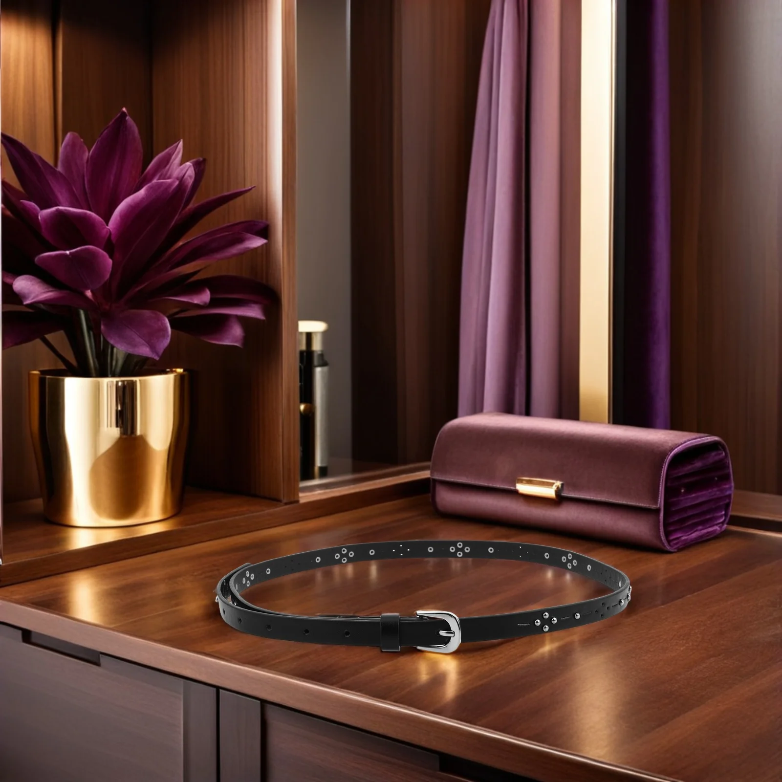 

Studded Waist Belt Thin Black Faux Punk Rivet Hip Belt Casual Dresses Jeans Waistband Retro Style Waist Belts