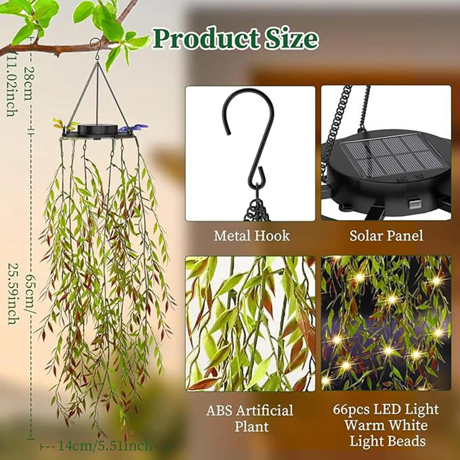 Solar Powered Landscape Hanging Garden Light Decorative Artificial Plant LED String Lamp for Outdoor Lawn Walkway