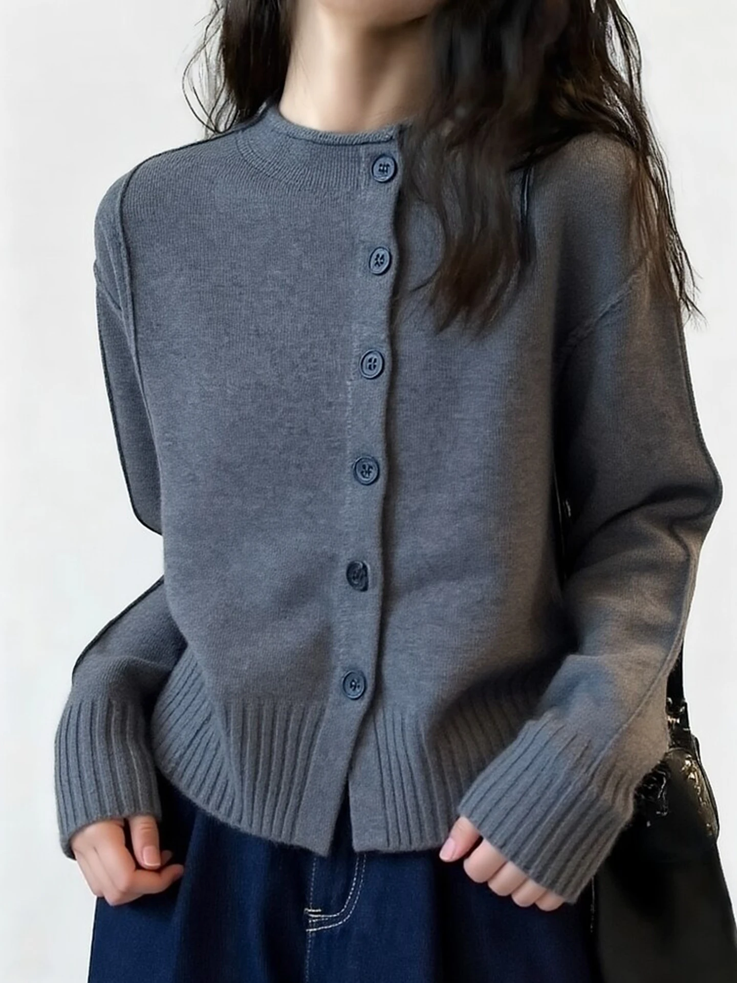 

Универсальный вязаный кардиган с длинными рукавами, приятный к телу, однотонный, на одной пуговице, для повседневной носки, зимний, модный, повседневный трикотаж