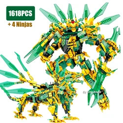 Robot Ninja Golden Warrior Mech 2 en 1, 2 têtes de Dragons volants, ensemble de figurines de chasse, blocs de construction, jouets pour enfants, cadeau de noël pour garçons