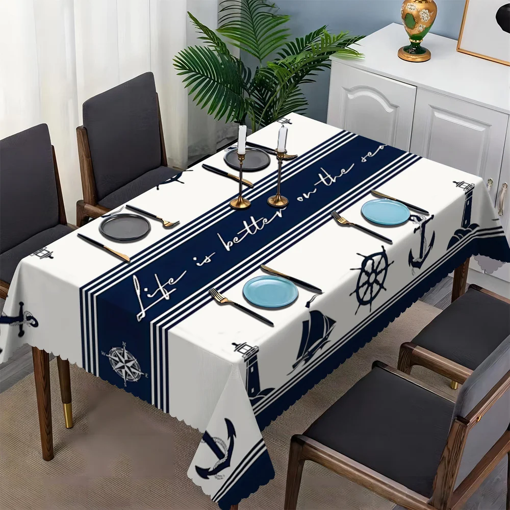 Nautical theme - Ocean anchor, sailing ship and lookout tower patterns, polyester fiber.