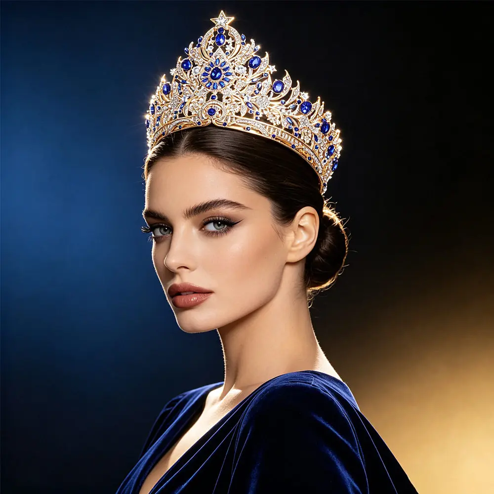 Large Rhinestones Bride Hair Crown Star Beauty Pageant Queen Headwear for Birthday Banquet Award Ceremony Tiaras Accessories