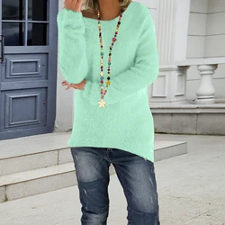 Increase Size Autumn Comfortable Soft Top Women Plush Fashion Casual Loose Long Sleeve O Neck Tops Pullovers Plush Warm Sweaters