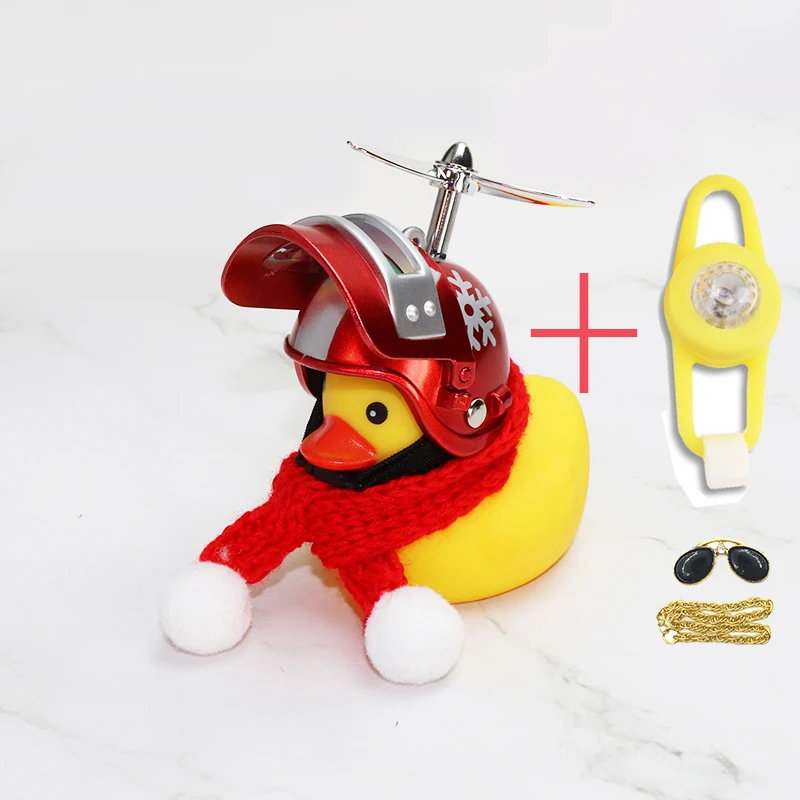 Bike cute little yellow duck with helmet propeller windbreaking wave duck car interior home decoration with lights