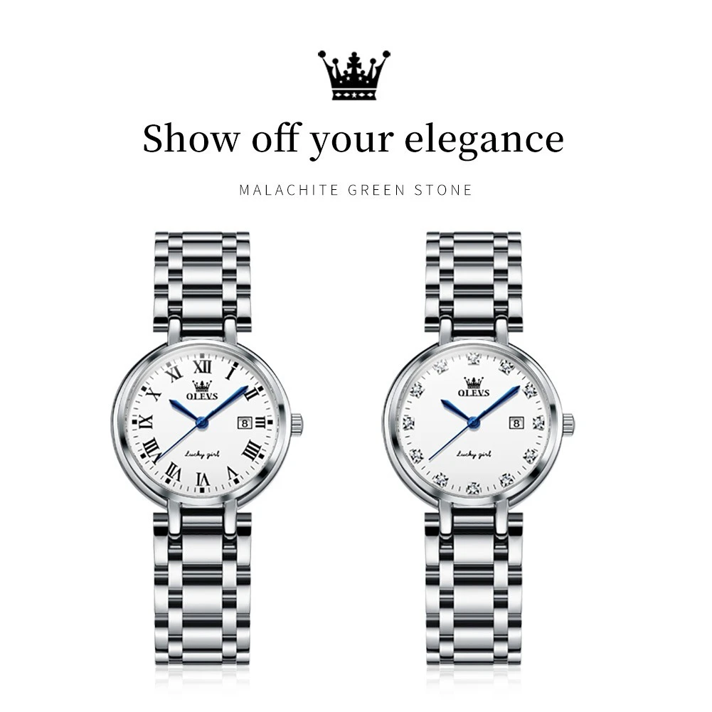 OLEVS 5575, модные кварцевые часы, подарок, ремешок для часов из нержавеющей стали, наручные часы с круглым циферблатом, календарь
