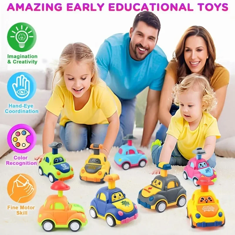 Cartoon Toy Car Mini Press Go Vehicles Inertia Pull Back Cars Montessori Early Education Crawling Toys for Toddlers Boys