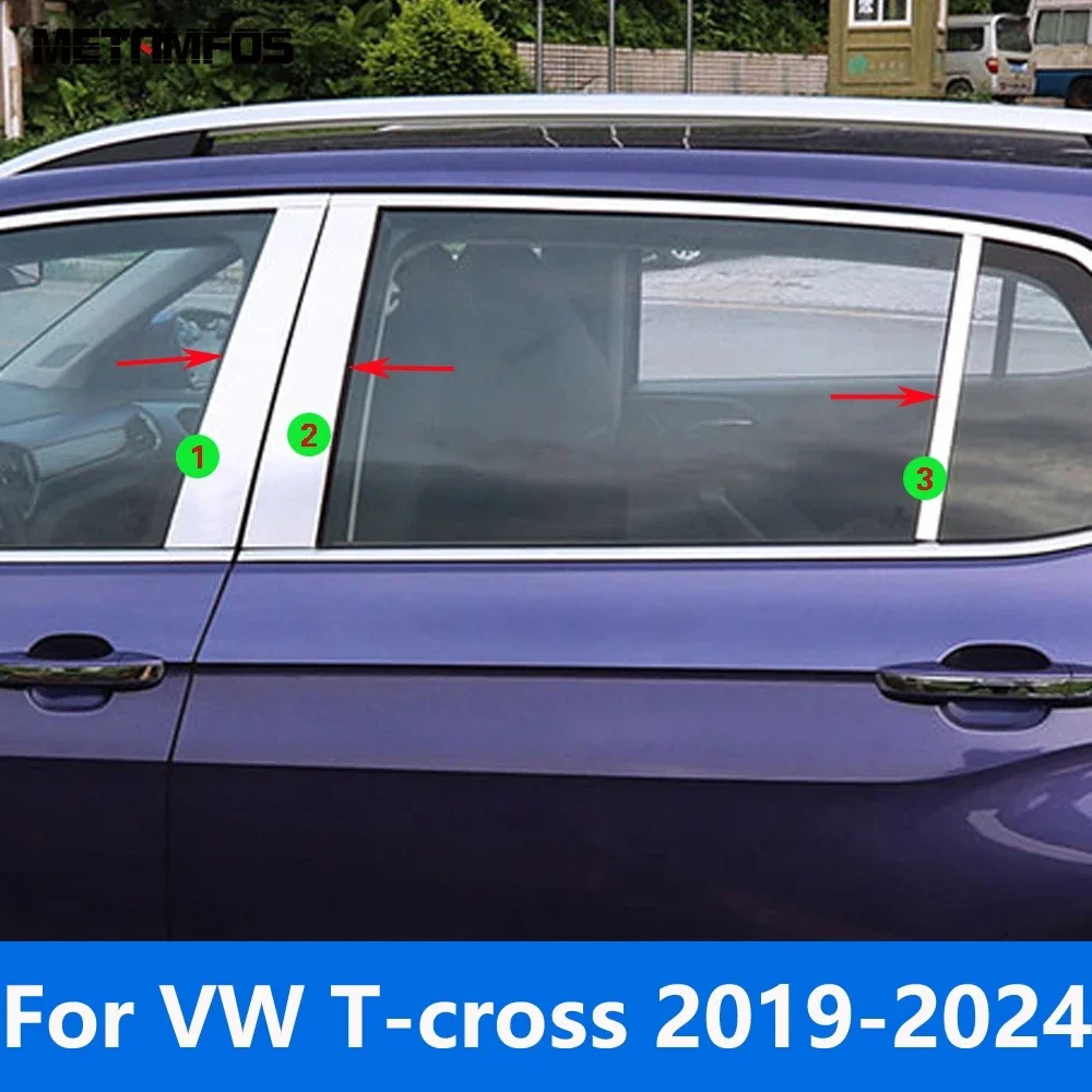 

Window Center B C Pillar Posts Cover Trim For Volkswagen VW T-cross Tcross 2019-2021 2022 2023 2024 Stainless Steel Accessories