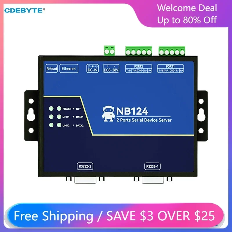 CDEBYTE 2 Channel RS485/RS232/RS422 to Ethnernet Serial Server NB124 TCP UDP MQTT HTTP Modbus Gateway TCP- RTU Watchdog DC8-28V