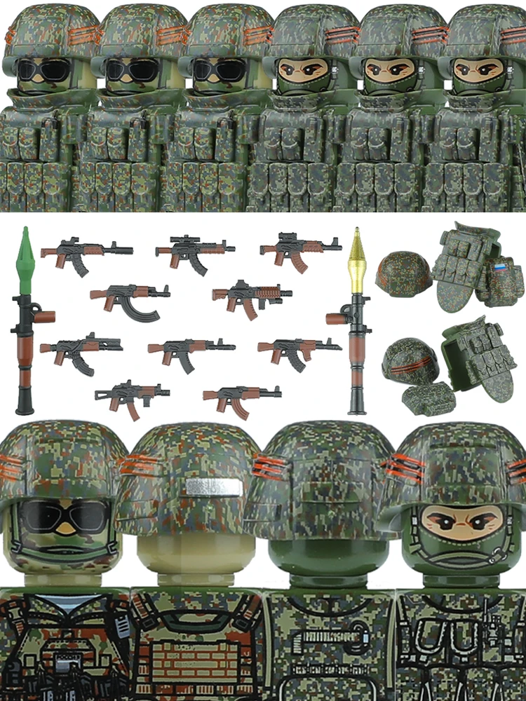 Militärisches Russland-Kommando Spezialeinheiten Baustein-Set Stadt Polizei Angriff Figur Waffen Schwere Rüstung Weste Rucksack Bausteine Spielzeug
