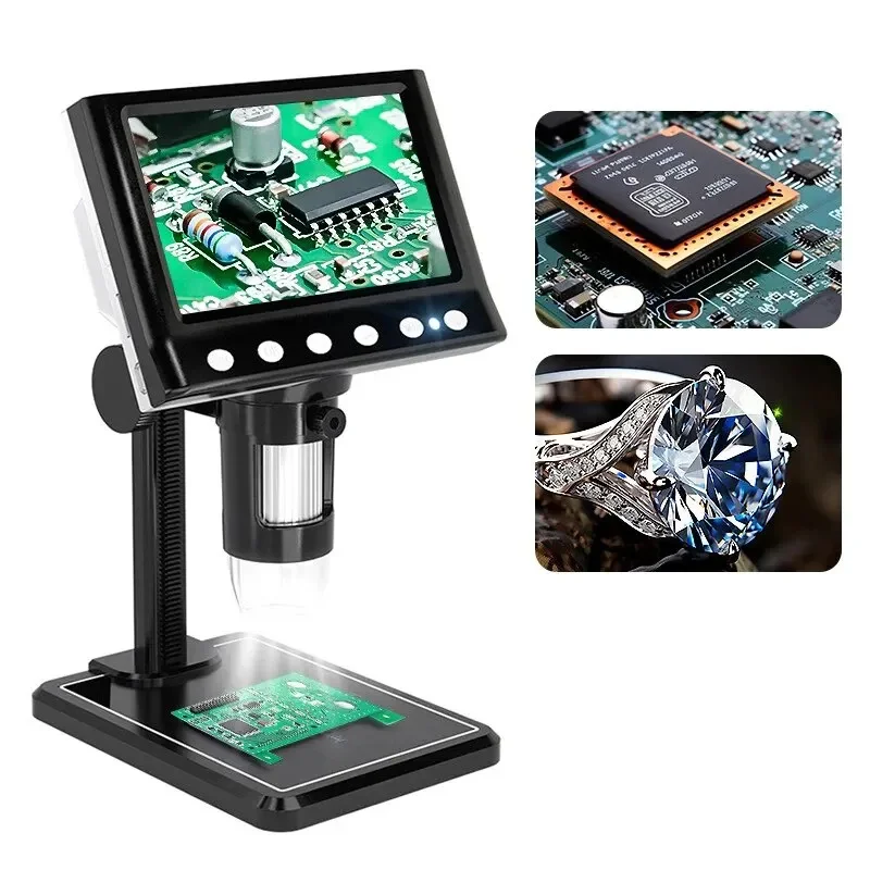 

2024 New 4.3 In LCD Digital Microscope 40-1000X Soldering Microscope For Error Coins Micro Microscope USB With 8 LED High Stand