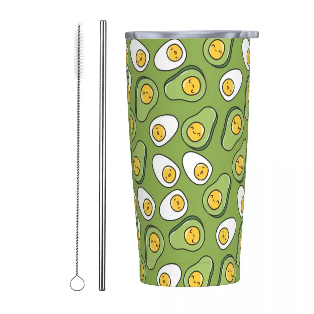 Egg And Avocado Stainless Steel Tumbler Green Travel Thermal Cups With Straws and Lid Large Car Mugs Cold and Hot Water Bottle