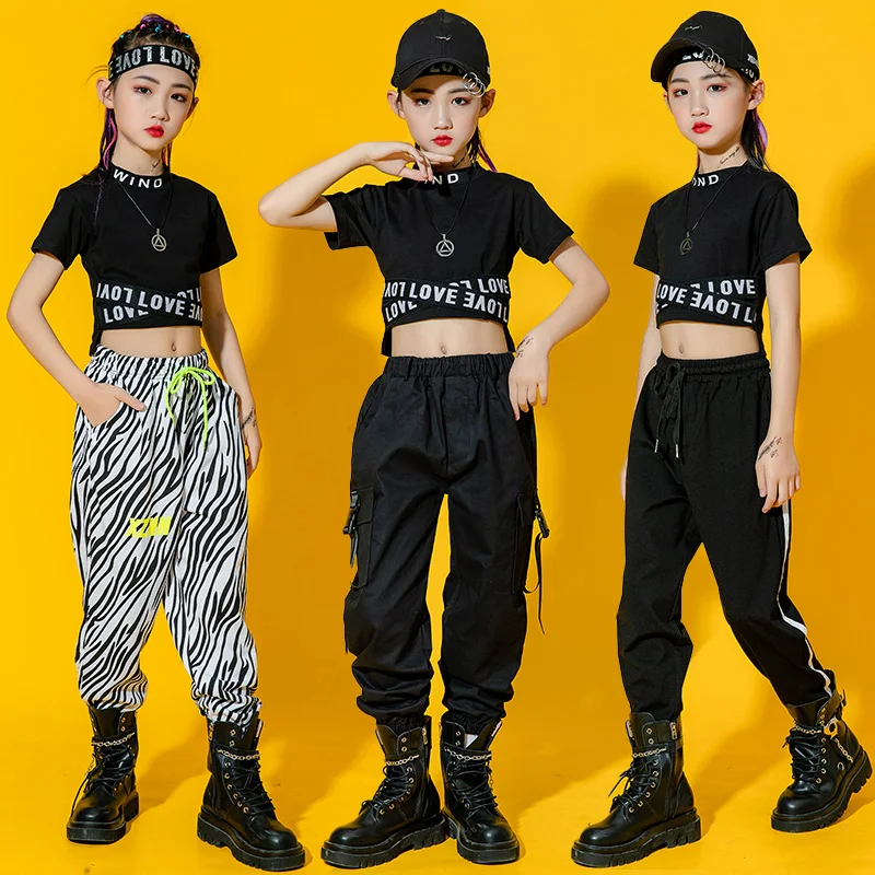 Kids Hip Hop Show Outfits Clothing Tank Crop Tops Streetwear Tactical Cargo Zebra Pants For Girls Jazz Dance Costume Clothes Set