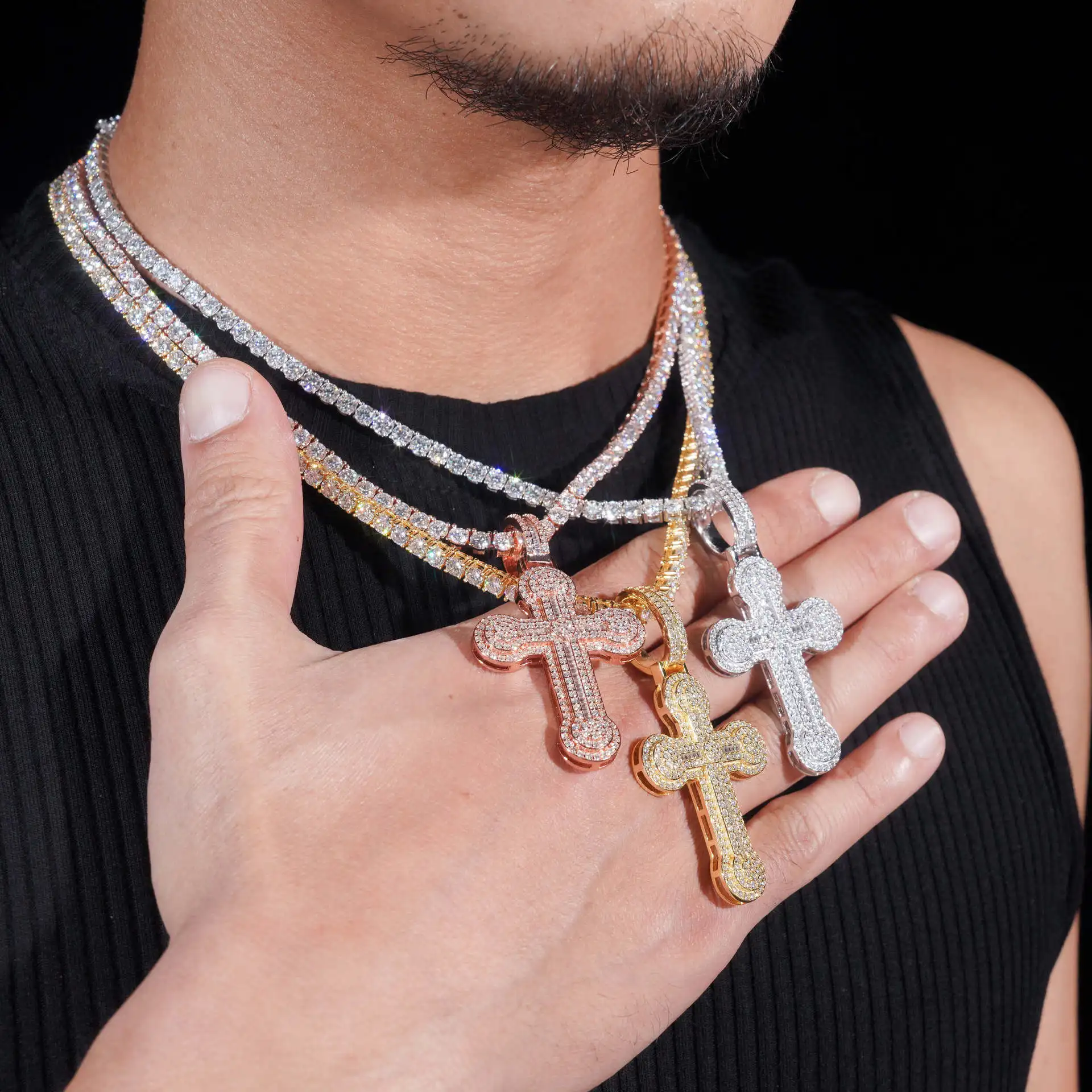 

Pass Diamond Tester Hip Hop Fashion Man Stylish Rapper Jewelry VVS1 Moissanite Diamond S925 Silver Cross Pendant