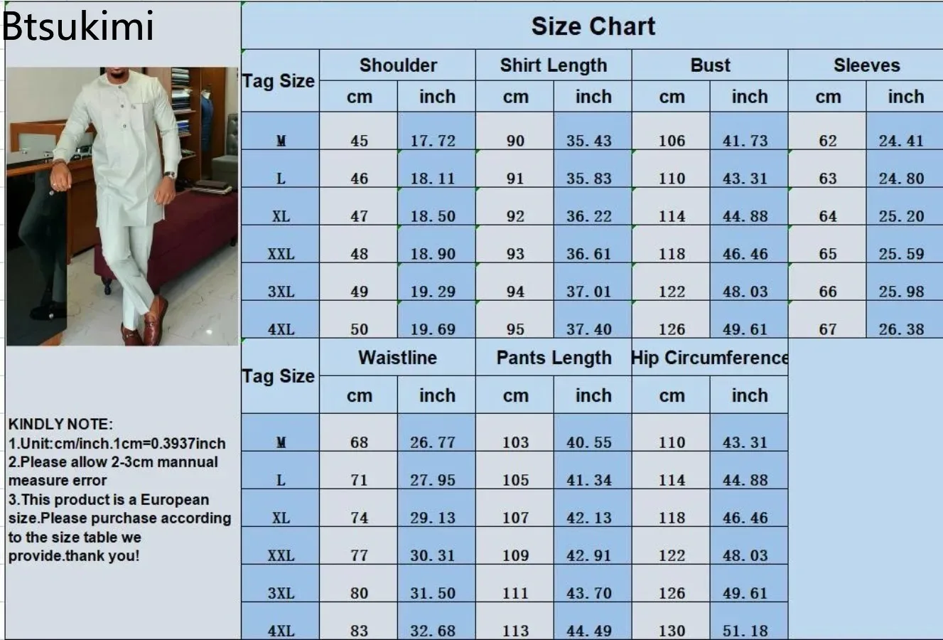 2025 Kaftan New in African Traditional Clothing Men's Fashion Muslim Sets Luxury Elegant O-neck Long Sleeve Casual 2 Piece Sets