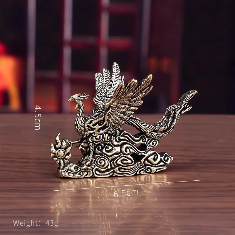 Pure Brass Desktop Ornaments Phoenix Blessing Display Figurine Small Decorative Item Tea Ceremony Good Luck Charm Craft Gift