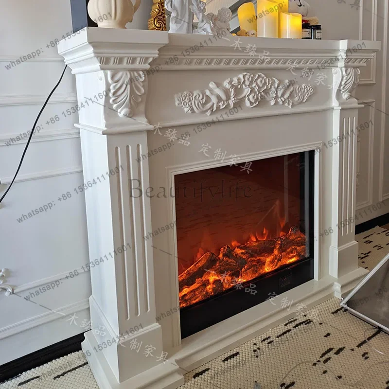 yj15 French vintage solid wood fireplace cabinet simple living room entrance simulated flame light luxury decorative cabinet