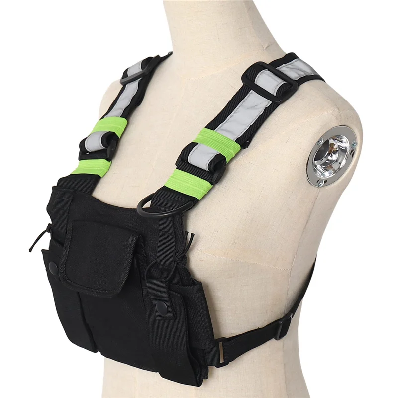 A46U 20X Radios Pocket Radio Chest Harness Chest Front Pack Pouch For 2 Way For Baofeng UV-5R Black+Green