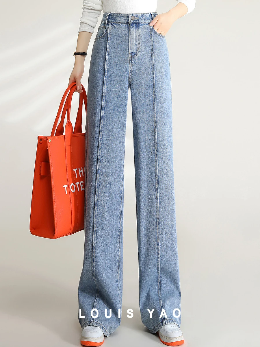 Louis Yao hoch taillierte Jeans Loose Fit Boden in voller Länge Damen hose Herbst stilvolles modisches Design Damen Jeans hose