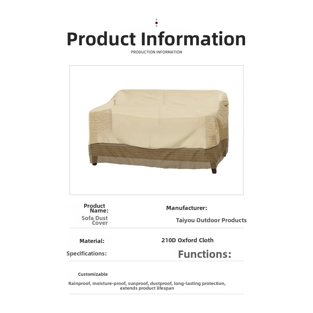 Waterproof Outdoor Sofa Cover 210D Oxford Dust Rain UV=Protection Furniture Protector With Drawstring For Patio Garden