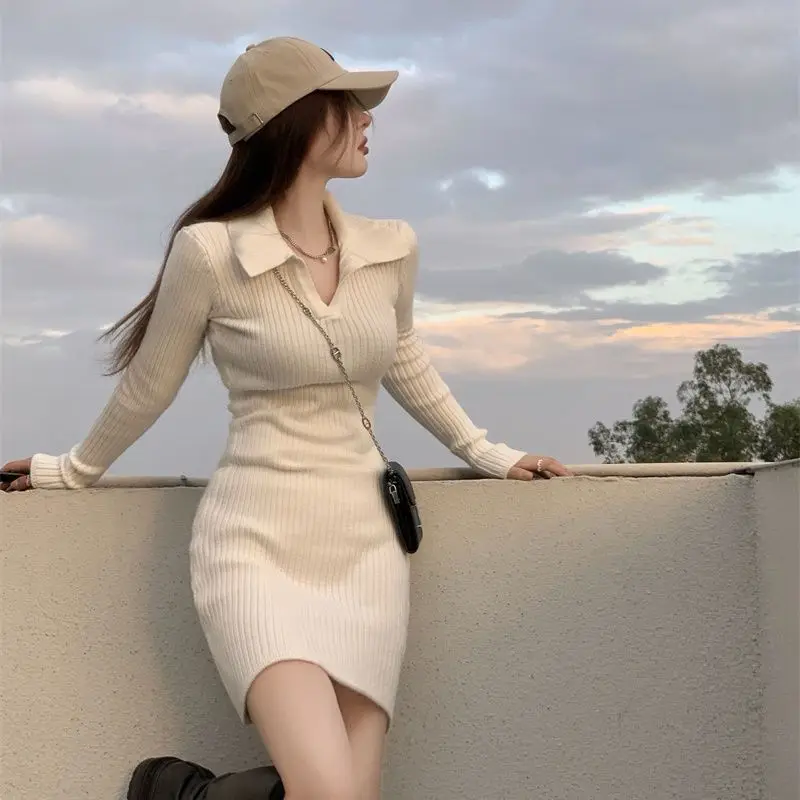 

Long Sleeve Dress Women's Autumn Winter New Style Matching Coat Inner Style Spicy Girl Slimming Bottom Coat Bag