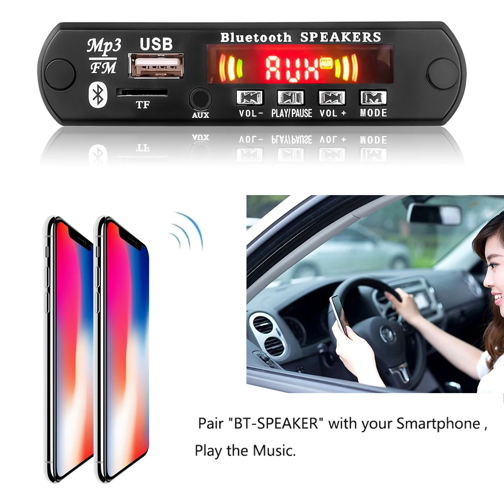 12V Bluetooth 5.0 MP3 Decoder Board Car MP3 Player USB Decoder Board Support TF Card Slot USB FM Module with Remote Control