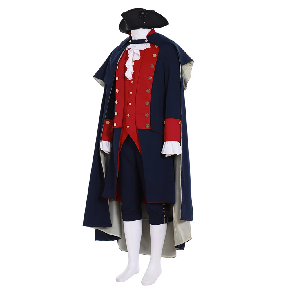 18th Century Colonial Hamilton Costume Men's Victorian Regency Tailcoat Suits with Cape Halloween Masquerade Gentleman Outfits