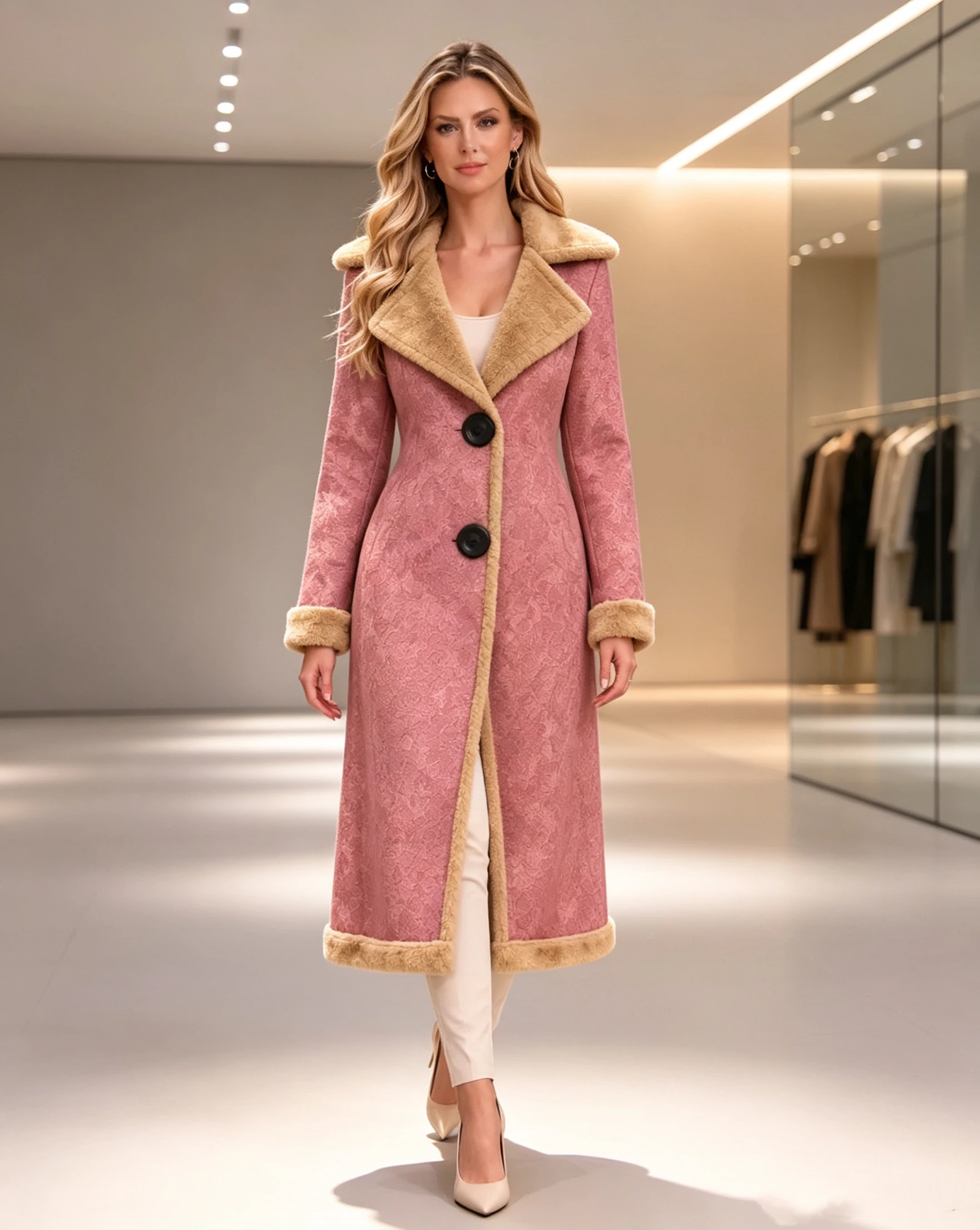 New Women's Long Coat Collar Pure Color Warm Polar Fleece Autumn Winter Outerwear Ladies Long Windbreaker Jacket