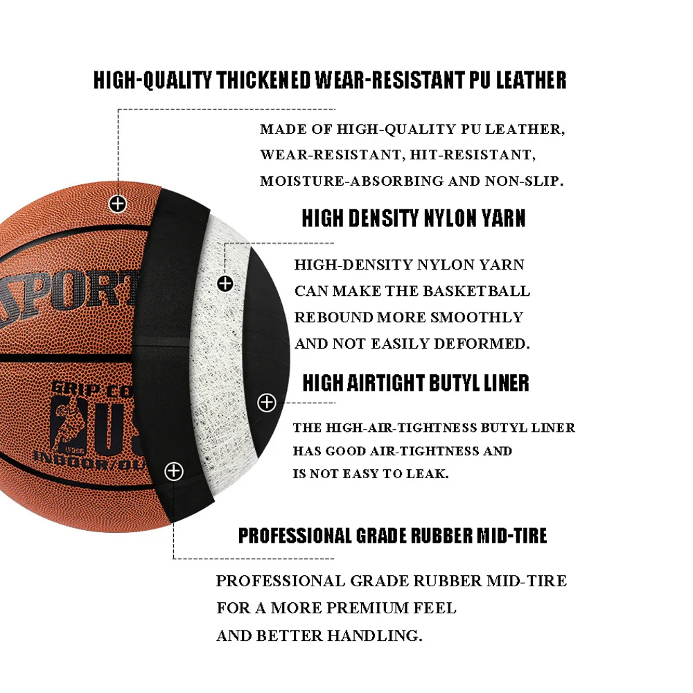 Outdoor basketballen maat 7, stuur basketbalnettas pomp en luchtnaald PU-materiaal cadeau voor jongens en meisjes tieners en volwassenen