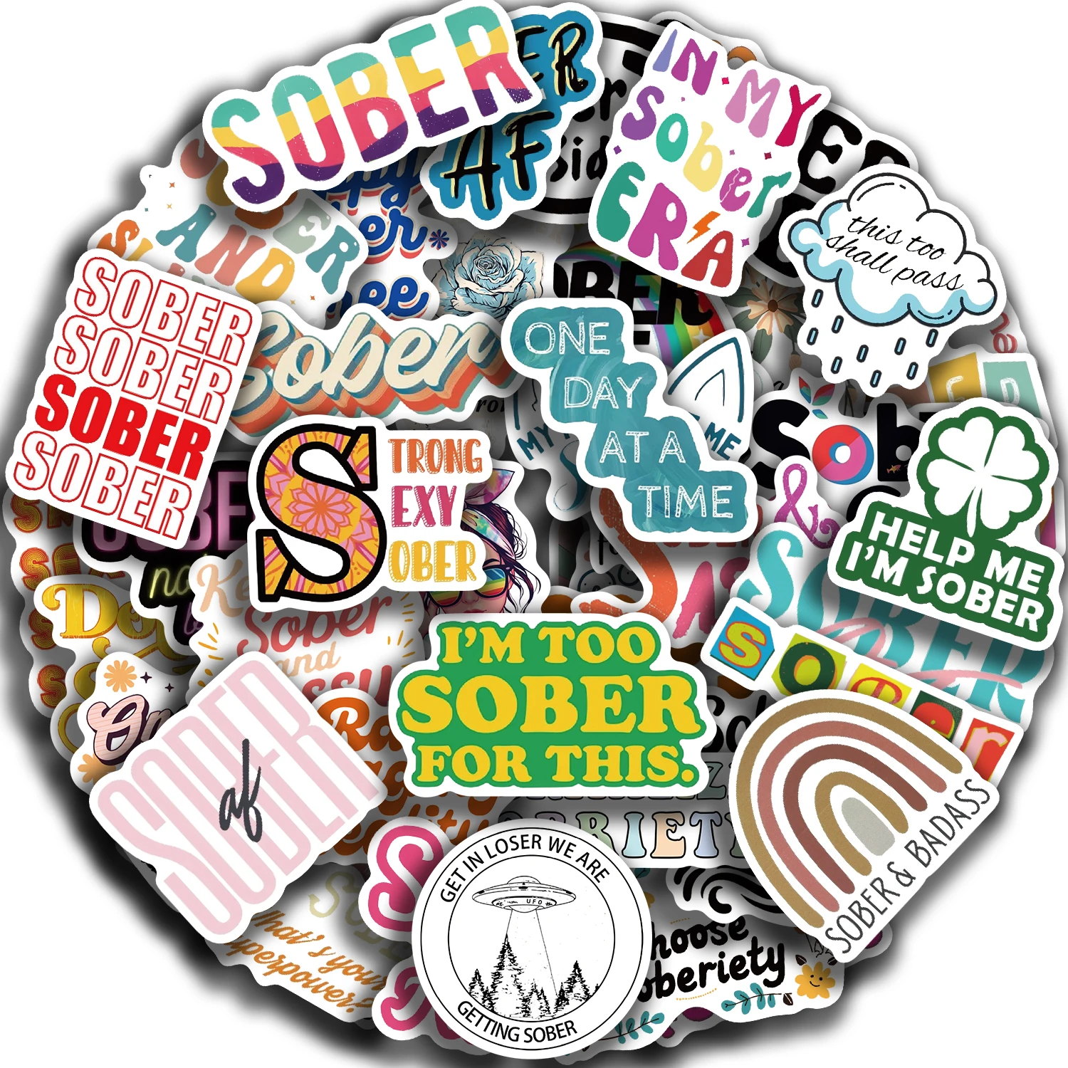 50pcs Sober Keep Calm Stickers For Phone Laptop Skateboard Suitcase Guitar Waterproof Stickers Kids Gift Cartoon Graffiti Decals